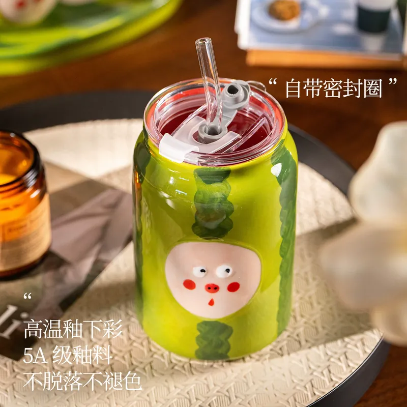 Hand-Painted Porcelain Mug with Straw tableware view 3