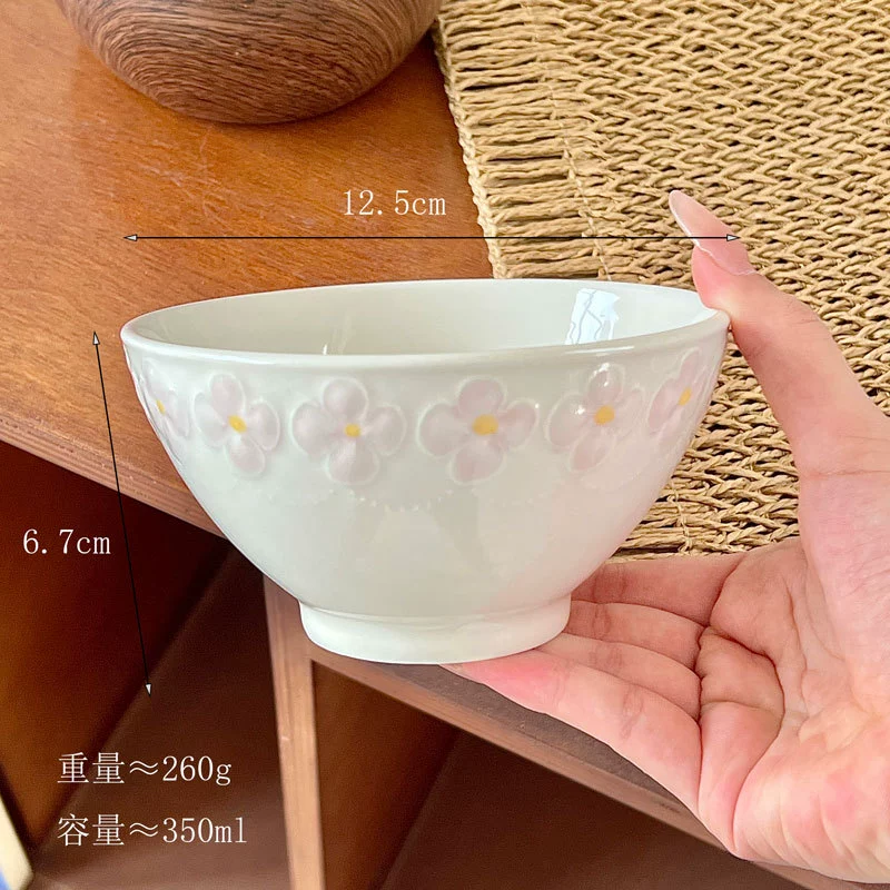 Service d'assiettes en céramique fleur de cerisier embossée tableware view 6