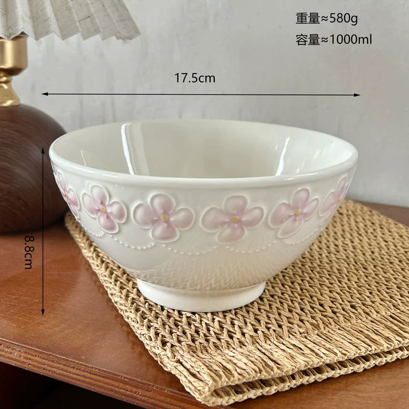 Service d'assiettes en céramique fleur de cerisier embossée tableware view 7