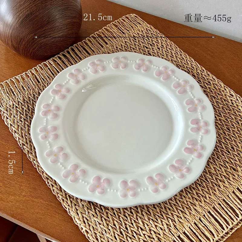 Service d'assiettes en céramique fleur de cerisier embossée tableware view 8