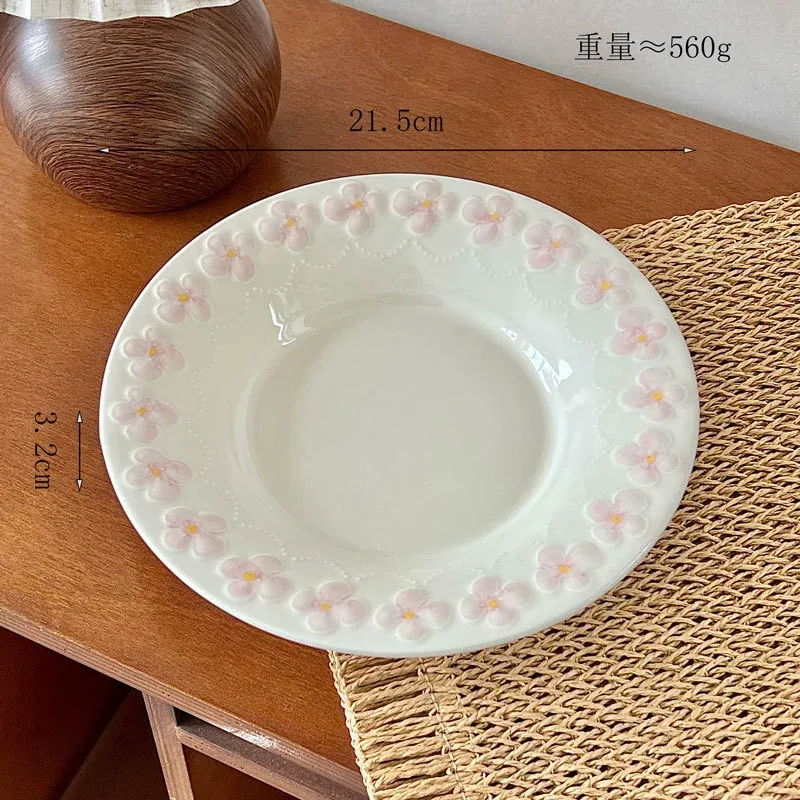 Service d'assiettes en céramique fleur de cerisier embossée tableware view 9