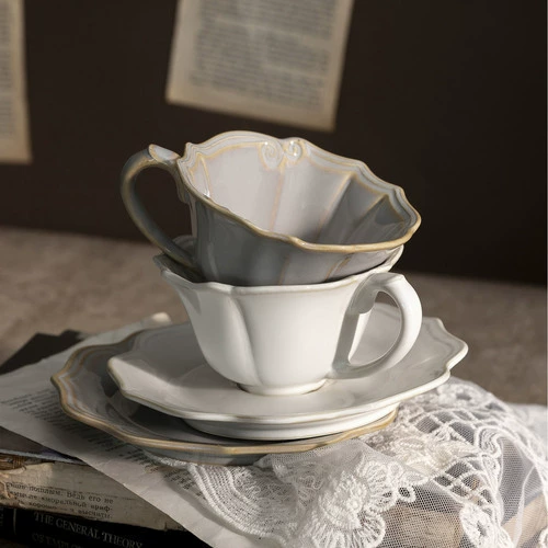 Porcelain Coffee Cup and Saucer Set with Relief tableware view 2