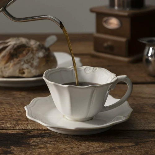 Porcelain Coffee Cup and Saucer Set with Relief tableware view 3