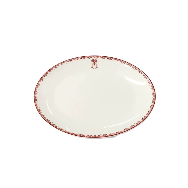 طبق بيضاوي بورسلين بحافة زهور حمراء tableware view 5