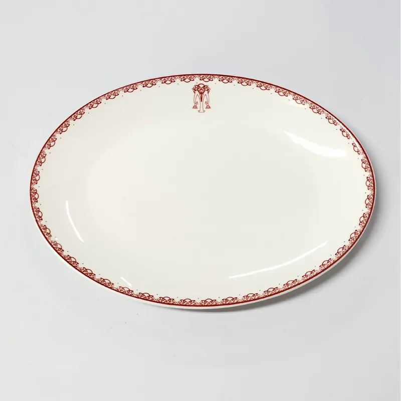 طبق بيضاوي بورسلين بحافة زهور حمراء tableware view 8
