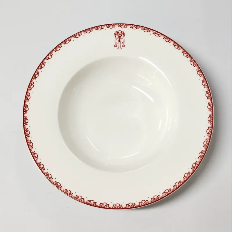 طبق بيضاوي بورسلين بحافة زهور حمراء tableware view 9