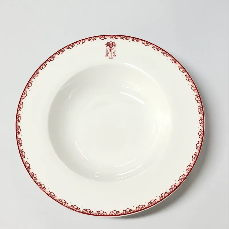طبق بيضاوي بورسلين بحافة زهور حمراء tableware view 10