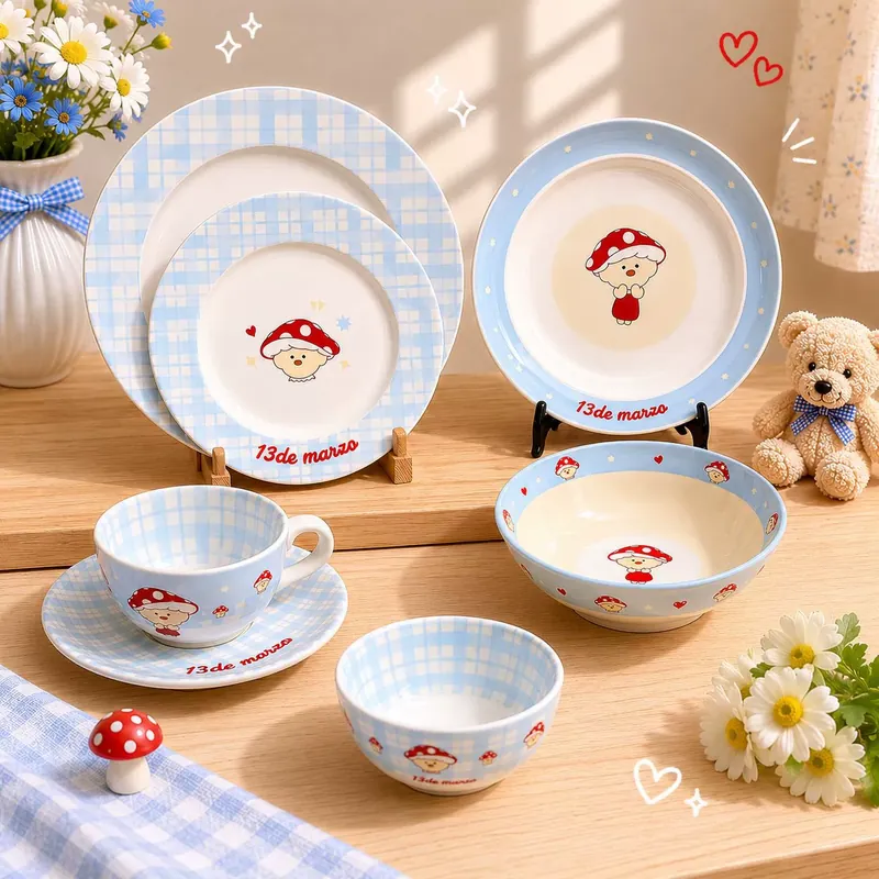 Porcelain Dinnerware Set with Mushroom Design