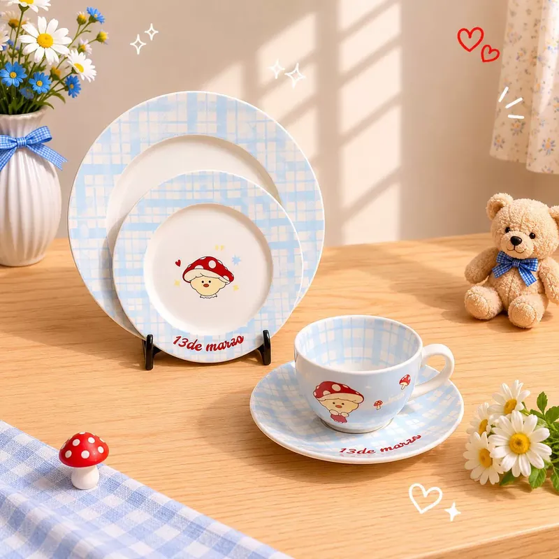 버섯 디자인 도자기 식기 세트 tableware view 2