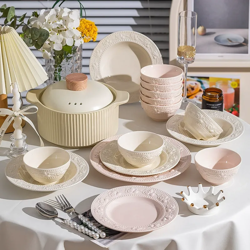 Embossed Ceramic Dinnerware Set tableware view 2