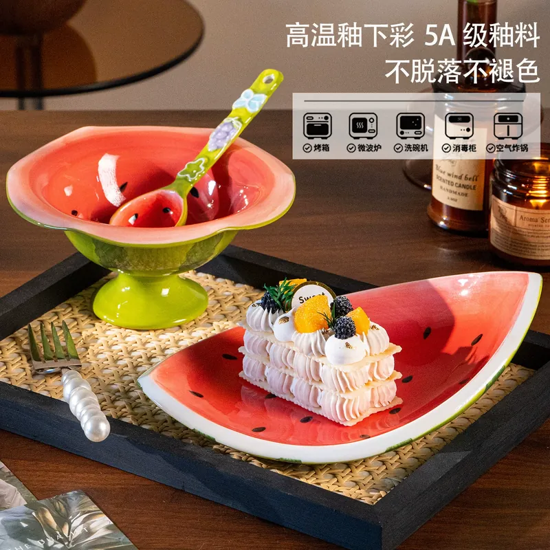 Hand-Painted Rice Bowl with Melon Design tableware view 2