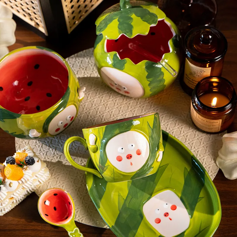 Hand-Painted Rice Bowl with Melon Design tableware view 3
