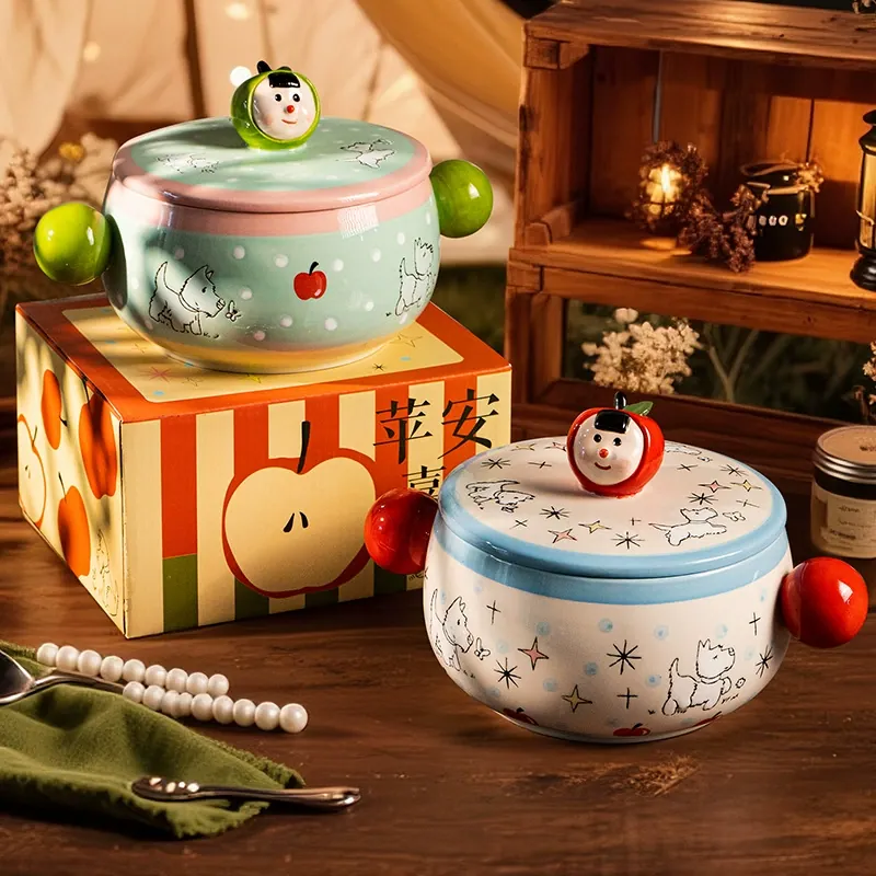 Hand-Painted Porcelain Noodle Bowl with Lid