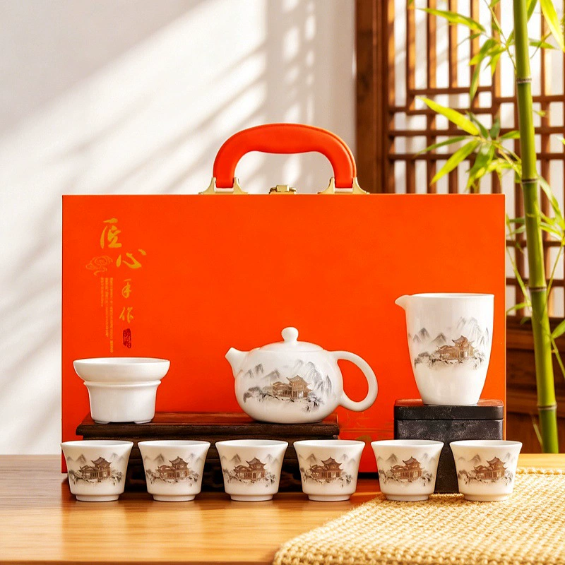 Porcelain Tea Set with Teapot and Six Cups