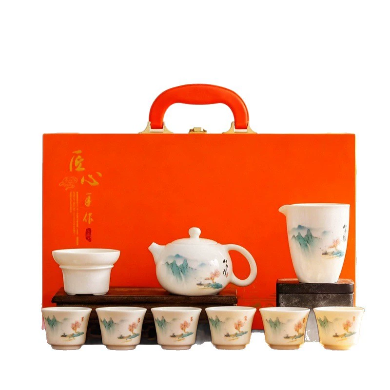Porcelain Tea Set with Teapot and Six Cups tableware view 5