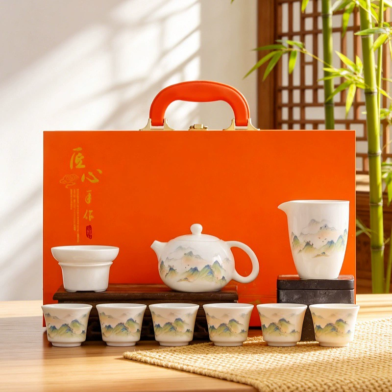 Porcelain Tea Set with Teapot and Six Cups tableware view 6