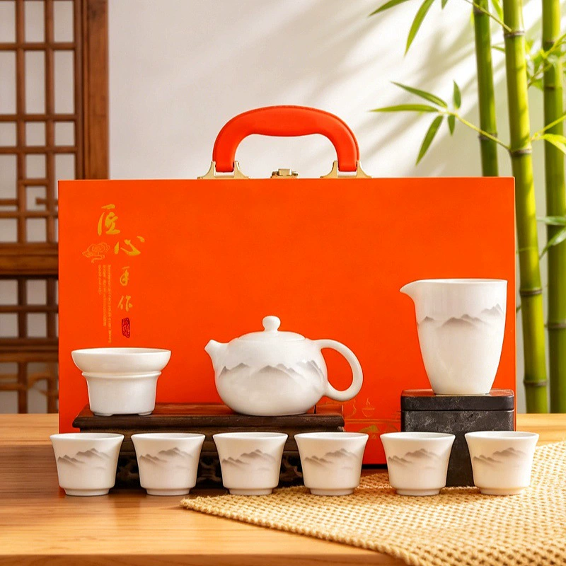 Porcelain Tea Set with Teapot and Six Cups tableware view 7