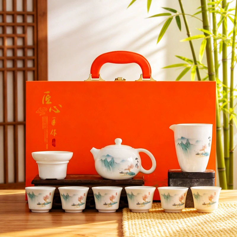 Porcelain Tea Set with Teapot and Six Cups tableware view 8