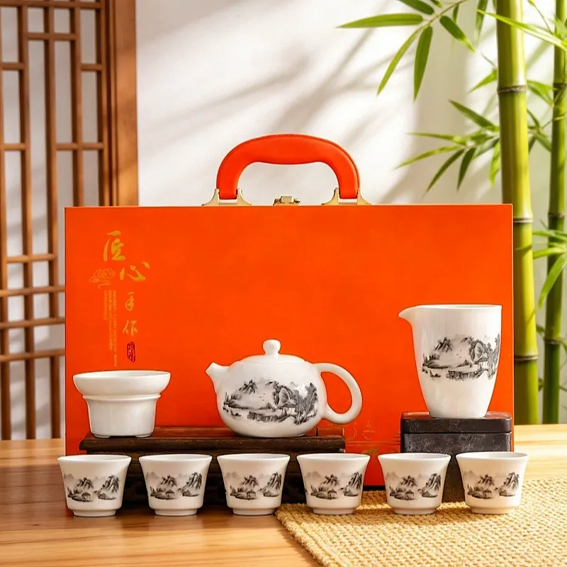 Porcelain Tea Set with Teapot and Six Cups tableware view 9