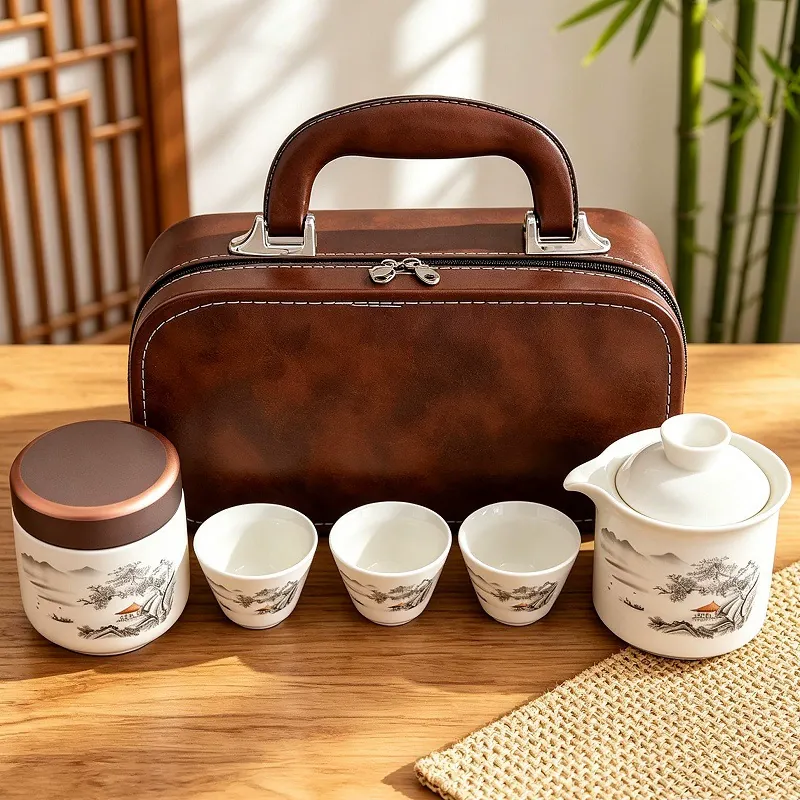 Travel Tea Set with Teapot and Three Cups tableware view 3