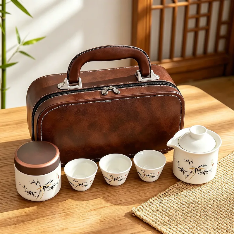 Travel Tea Set with Teapot and Three Cups tableware view 4