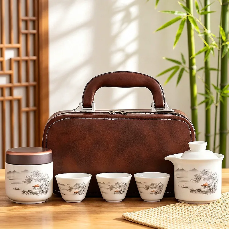Travel Tea Set with Teapot and Three Cups tableware view 6