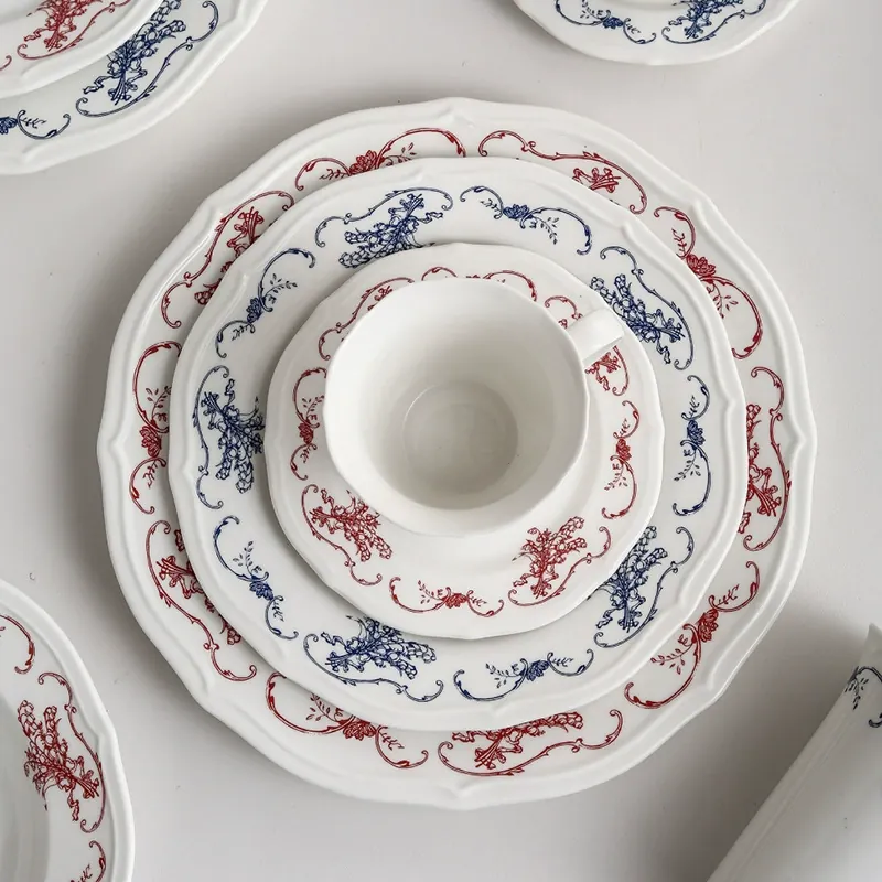 Floral Relief Ceramic Plate and Bowl Set
