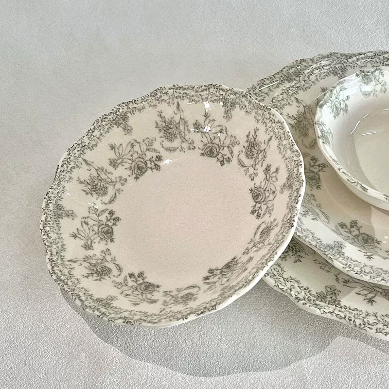 طبق عميق بورسلين زهري عتيق tableware view 2