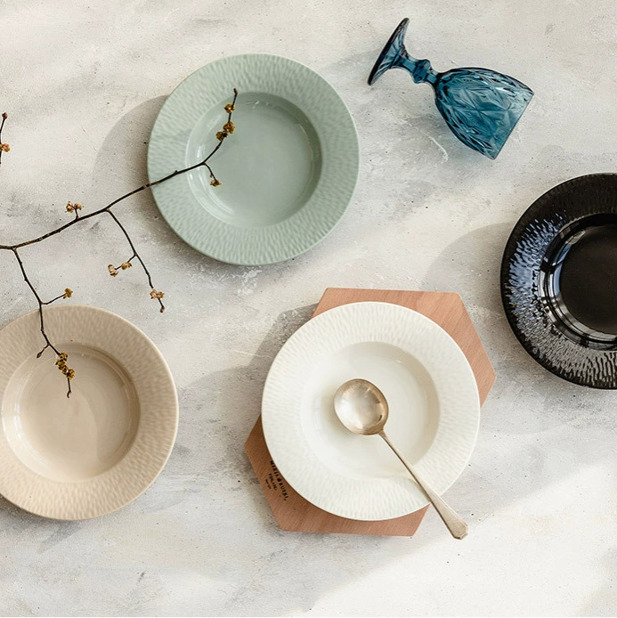 طبق عشاء سيراميك بنقش موراندي بارز tableware view 2