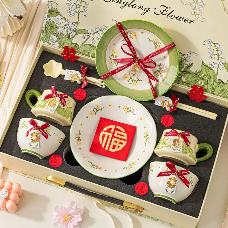 Set de tazas de cerámica para parejas, regalo de boda tableware view 2
