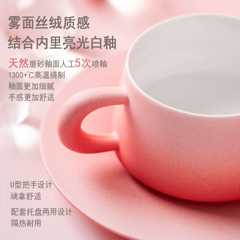 Gradient Pink Coffee Cup and Saucer Set tableware view 3