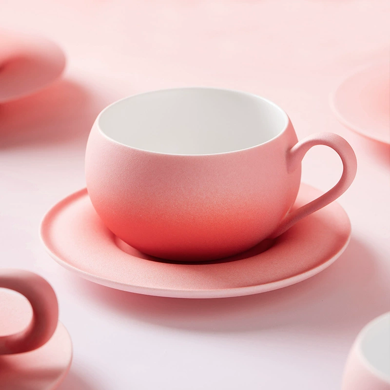 Gradient Pink Coffee Cup and Saucer Set tableware view 4