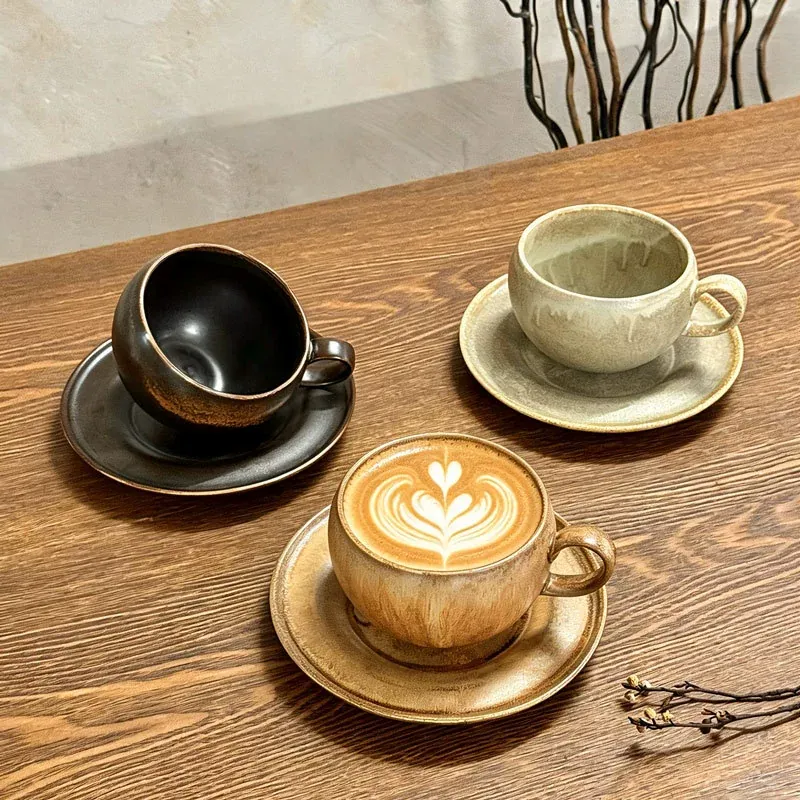 Kiln-Changed Ceramic Coffee Cup and Saucer Set