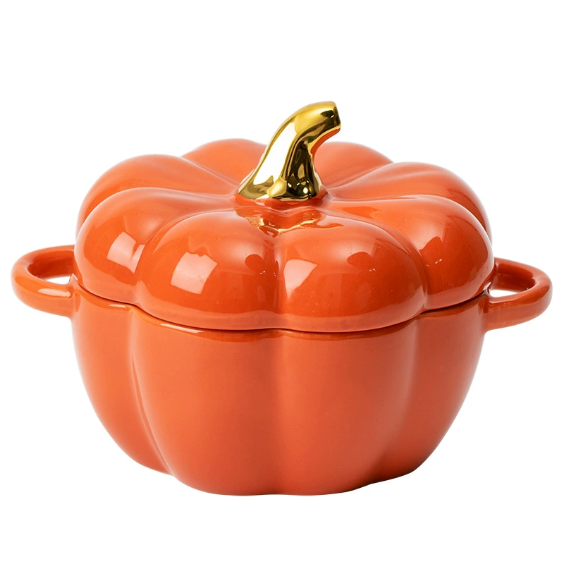 Pumpkin-Shaped Ceramic Steaming Bowl with Lid tableware view 5