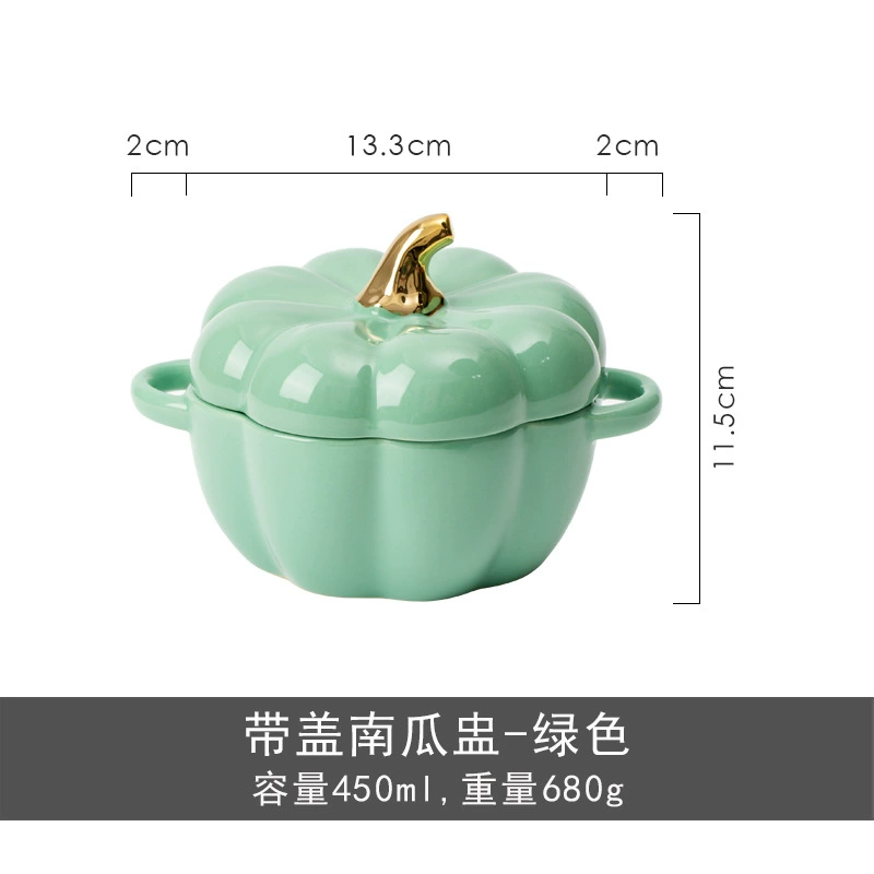 Pumpkin-Shaped Ceramic Steaming Bowl with Lid tableware view 6