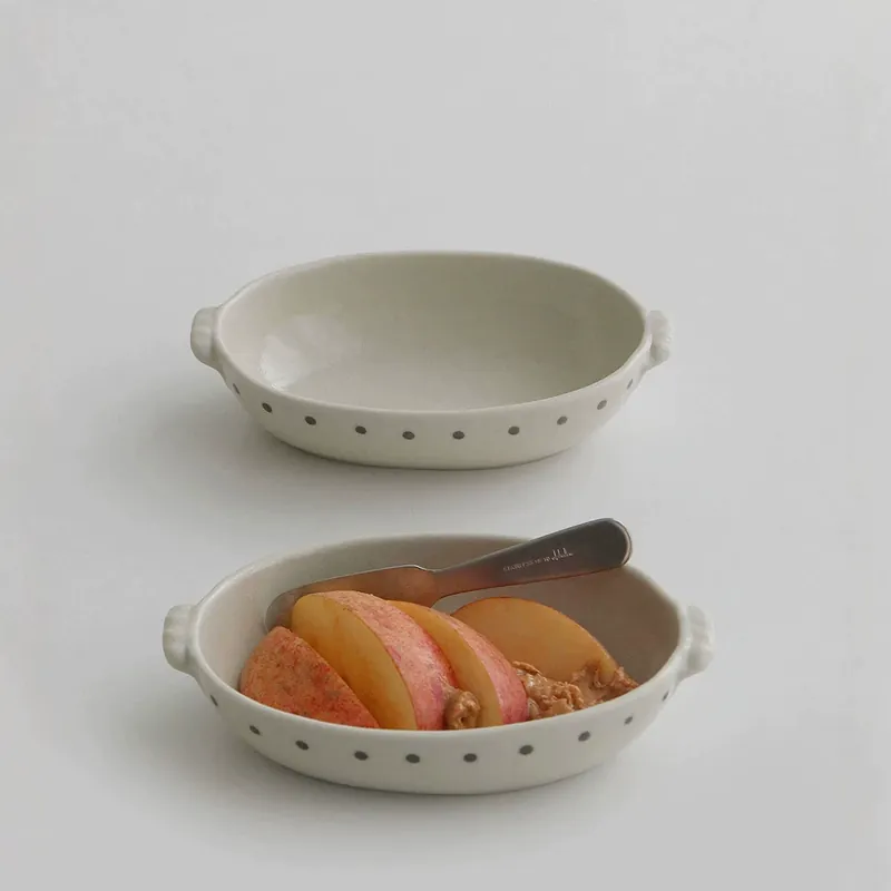 빈티지 물방울무늬 도자기 오븐 접시 tableware view 2