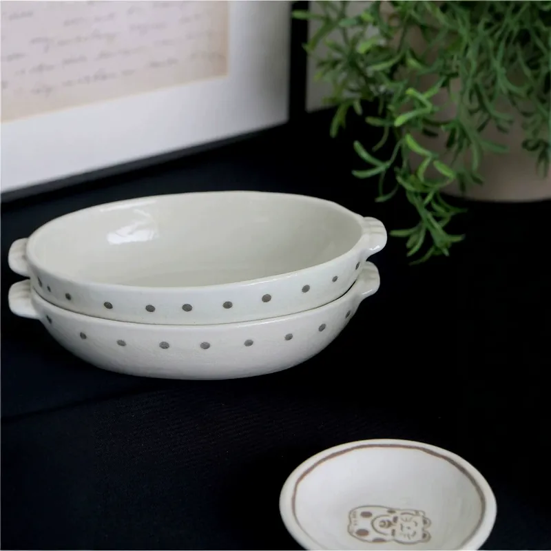 빈티지 물방울무늬 도자기 오븐 접시 tableware view 4