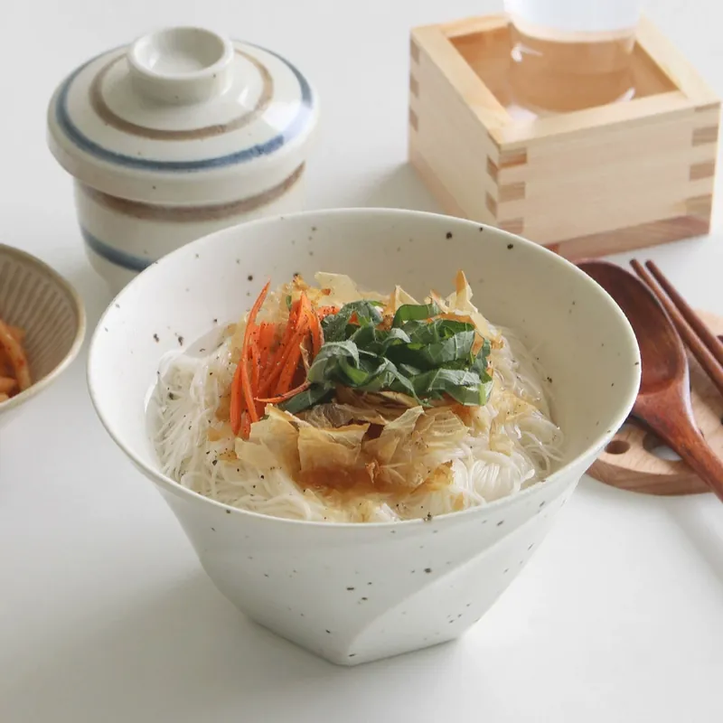 Korean Irregular Ceramic Noodle Bowl tableware view 2