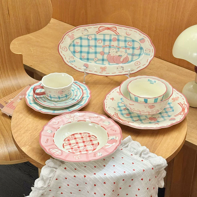 Peach Cat Ceramic Dinnerware Set