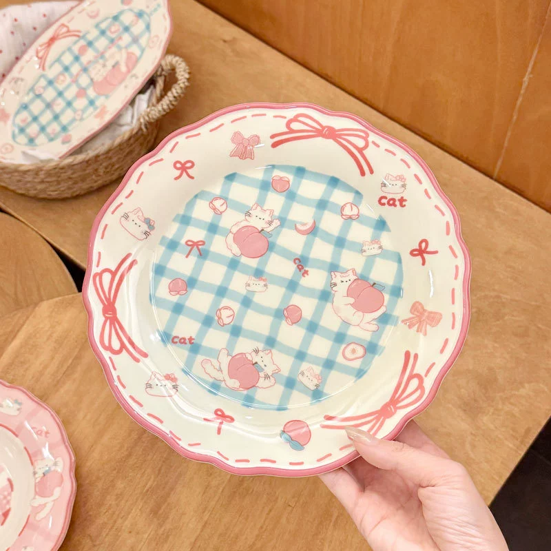 Peach Cat Ceramic Dinnerware Set tableware view 3
