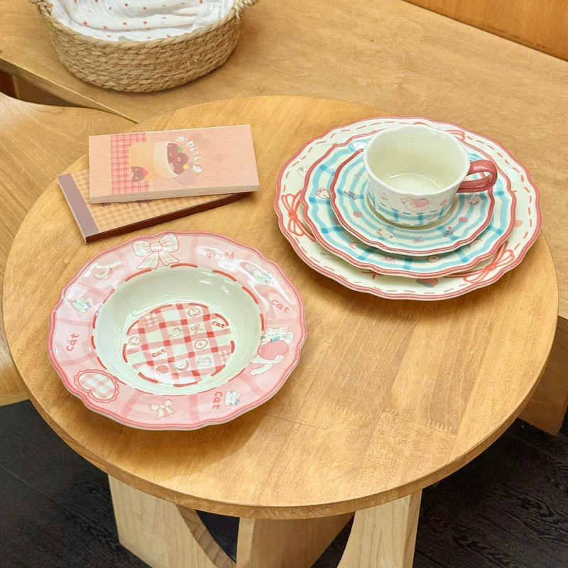 Peach Cat Ceramic Dinnerware Set tableware view 4