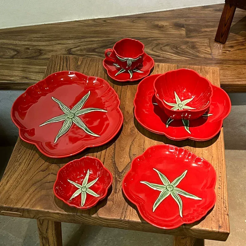 طقم أدوات مائدة سيراميك طماطم حمراء tableware view 2
