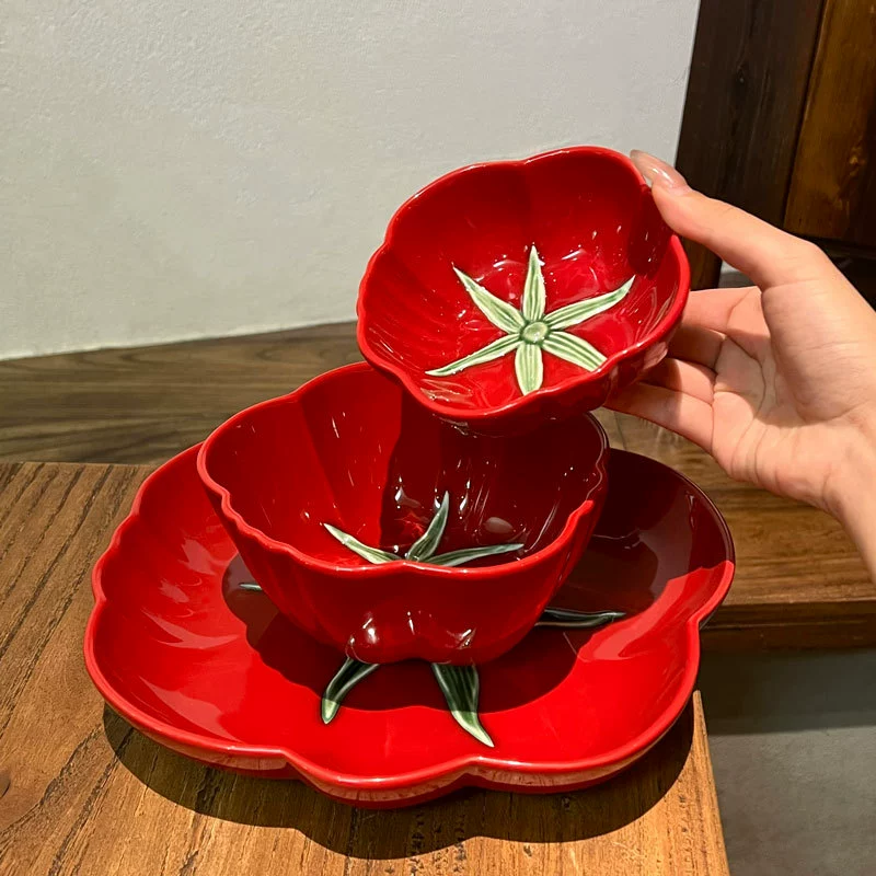 طقم أدوات مائدة سيراميك طماطم حمراء tableware view 4