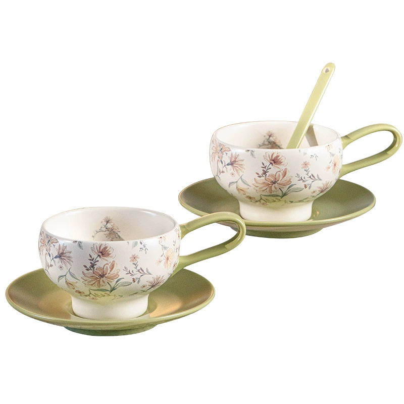 Conjunto de xícara de café e pires de cerâmica tableware view 5