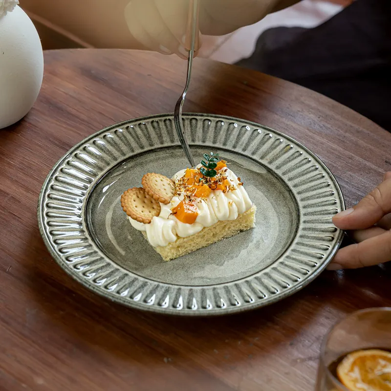 Japanese Vertical Stripe Ceramic Plate tableware view 4