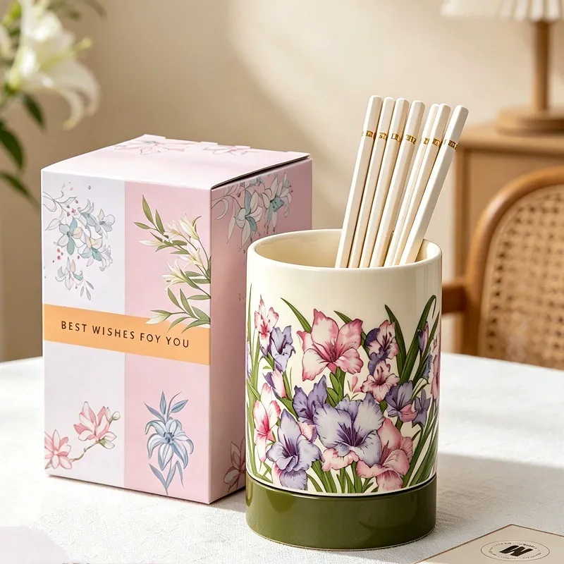 Ceramic Chopstick Holder with Floral Design