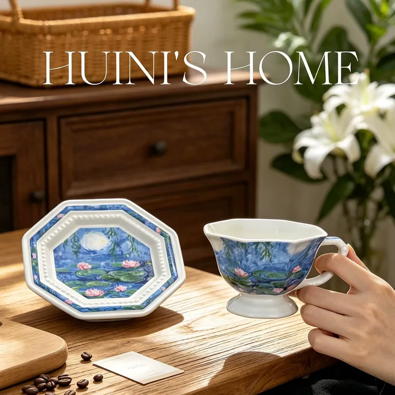 Ceramic Coffee Cup and Saucer Set with Floral Design tableware view 2
