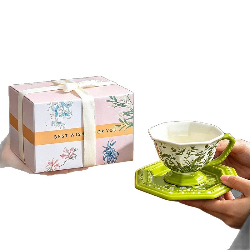 Ceramic Coffee Cup and Saucer Set with Floral Design tableware view 5