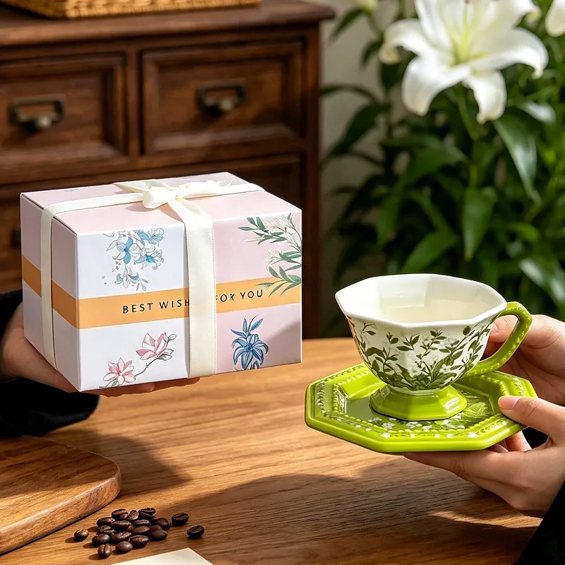 Ceramic Coffee Cup and Saucer Set with Floral Design tableware view 6
