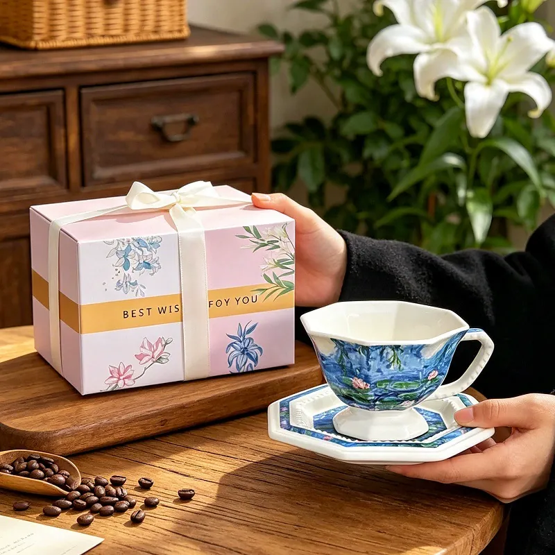 Ceramic Coffee Cup and Saucer Set with Floral Design tableware view 7